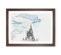 Magic Kingdom Disney Castle In Abstract Modern Art Framed Print | A4 Walnut Framed Wall Art | Ready to Hang | Abstract Cityscape Picture | Living Room Bedroom Lounge Office