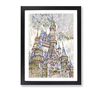 Magic Kingdom Florida Orlando Usa Modern Bg Framed Wall Art Print, Ready to Hang Picture for Living Room Bedroom Home Office Décor, Black A3 (34 x 46 cm)