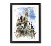 Magic Kingdom Florida Orlando Usa V3 Modern Framed Wall Art Print, Ready to Hang Picture for Living Room Bedroom Home Office Décor, Black A2 (64 x 46 cm)