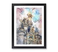 Magic Kingdom In Orlando Florida In Abstract Modern Framed Wall Art Print, Ready to Hang Picture for Living Room Bedroom Home Office Décor, Black A4 (34 x 25 cm)