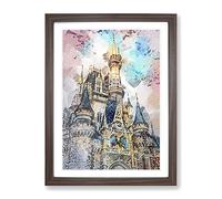 Magic Kingdom In Orlando Florida In Abstract Modern Framed Wall Art Print, Ready to Hang Picture for Living Room Bedroom Home Office Décor, Walnut A2 (64 x 46 cm)