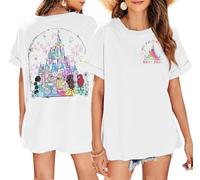 Magic Kingdom Shirts for Women Oversized Princess Castle Graphic Tees Family Holiday Vacation T-Shirt Cute Tops, White, M