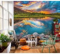 Painting wallpaper large wall size 144x97 inch Magic Lake decor mural wallpaper