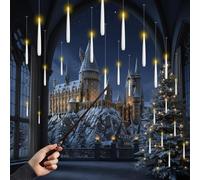 Magic LED Candles with Wand Remote Control - Battery Operated Taper Candles with Timer Function - Flickering Decoration for Halloween, Christmas & Fantasy Theme Parties (White, L: 15 cm - 10 Candles)