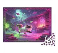 Magic Library Cat 1000 Piece Jigsaw Puzzle Paper for Adults Fantasy Scene Focus Relaxation Gift for Home 52x38cm/1000pcs