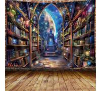 Magic Library Fantasy Space Tapestry, Cool Vintage Bookshelf Galaxy Witchy Tapestry Wall Hanging for Men Bedroom, Hippie Dark Magical Tapestries Poster Blanket College Dorm Home Decor 40X30Inches