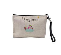 Magic Linen Pouch with Pink Unicorn and Rainbow Sleeping on Small Rain Cloud - Linen Look Canvas Makeup Bag - Coin Purse - 15 x 10 cm, linen, 23.5 x 15 cm, Makeup Bag