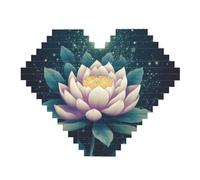 Magic Lotus Floral Building Block Puzzle Heart Shaped Personalized Photo Building Blocks Puzzles Family Keepsake Diy Romantic Home Decor Anniversary Birthday Gifts For Her, Him, Lovers, Couples