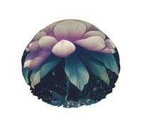 Magic Lotus Floral Shower Cap For Women Reusable Double Layers Bathing Bath Cap Hair Caps Waterproof Elastic Band Ladies Spa Salon Shower Hat Hair Caps