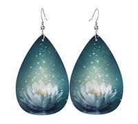 Magic Lotus Floral Teardrop Leather Earrings Ladies Print Pendant With Hook Fashion Vintage Party Daily Wear