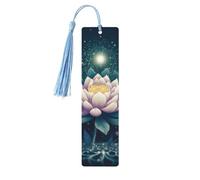 Magic Lotus Floral Wooden Bookmarks 5 Pcs,Handmade Double-Sided Printed Book Marks Page Markers with Sky Blue Tassels Book Accessories Gift for Book Lovers Women Men