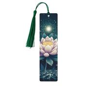 Magic Lotus Floral Wooden Bookmarks 5 Pcs,Handmade Double-Sided Printed Book Marks Page Markers with Dark Green Tassels Book Accessories Gift for Book Lovers Women Men