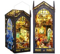 Magic Market - DIY Book Nook Kit, Wood Bookend with LED Lights, Desk Decor