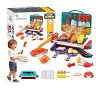Magic Meals Kids Sensory Kitchen BBQ - 35Pcs Kids BBQ Grill Toy With Smoke Sound Light,Sizzling G-rills Frying Pan,Color Changing Foods,B-bq Grill Playset Sensory Toys Gift for Boys Girls