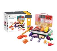 Magic Meals Sensory Kitchen,Kids BBQ Grill Toy,Kitchen Playset,Food Play Cooking Set with Sound Light,Interactive BBQ Grill,Indoor/Outdoor Cooking Role Plays Grills,Birthday for Boys Girls (Pink)