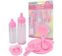 Magic Milk Bottle Set for Children Pretend Play with Disappearing Milk Pink Care Role Play Toy Set for Includes Bottles Pacifier Plate Spoon Fork Imaginative Nursery Play - 4 Pack - Electoys