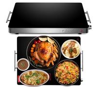Magic Mill Extra Large Food Warmer for Parties | Electric Server Warming Tray, Hot Plate, with Adjustable Temperature Control, Silver/Black, Tempered Glass, Stainless Steel, 21" x 16"