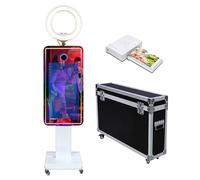 Magic Mirror Photo Booth 32" Touch Screen Mirror Photo Booth Selfie Photobooth Machine Ring Light RGB Frame for Event Rental Wedding Party (Machine+Mini Printer)