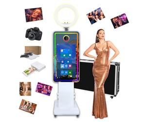 Magic Mirror Photo Booth 32" Touch Screen Mirror Photo Booth Selfie Photobooth Machine Ring Light RGB Frame for Event Rental Wedding Party (Machine+Camer Mini Printer)