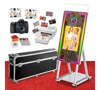 Magic Mirror Photo Booth 45in with 22in Touch Screen with Cameras and Printer and Square Fill Light,RGB Light Strip Controlled by Remote Control or APP for Events Parties Wedding Rental (White)