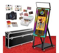 Magic Mirror Photo Booth 45in with 22in Touch Screen with Cameras and Printer and Square Fill Light,RGB Light Strip Controlled by Remote Control or APP for Events Parties Wedding Rental (Black)