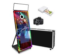 Magic Mirror Photo Booth 65-32in Touch Screen Photo Booth Machine with RGB Light,Idea Printing and Share for Event Rental Party (Black+Square Light, Machine+Camer Mini Printer)