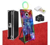 Magic Mirror Photo Booth,65'' Mirror Photo Booth with 32'' Interactive Touch Screen, Built-in Mini PC Suitable for Photography Needs in Various Locations (Black, Machine+Camera+Mini Printer)