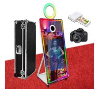 Magic Mirror Photo Booth,65'' Mirror Photo Booth with 32'' Interactive Touch Screen, Built-in Mini PC Suitable for Photography Needs in Various Locations (White, Machine+Camera+Mini Printer)