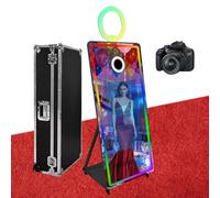 Magic Mirror Photo Booth,65'' Mirror Photo Booth with 32'' Interactive Touch Screen, Built-in Mini PC Suitable for Photography Needs in Various Locations (Black, Machine+Camera)