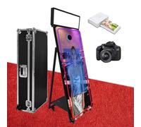 Magic Mirror Photo Booth,65'' Mirror Photo Booth with 32'' Interactive Touch Screen,Square Light,Built-in Mini PC Suitable for Photography (Black, Machine+Camera+Mini Printer)