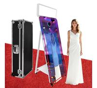 Magic Mirror Photo Booth,65'' Mirror Photo Booth with 32'' Interactive Touch Screen,Square Light,Built-in Mini PC Suitable for Photography (White, Photo Booth Machine)