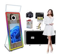 Magic Mirror Photo Booth for Selfie 65inch with Square Light, 32inch Touch Screen, Built-in Mini PC, Ideal for Birthday Parties, Wedding, Ceremony (White, Full Set)