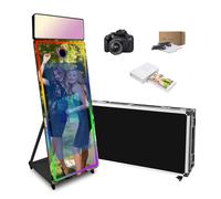 Magic Mirror Photo Booth Machine 65'' Mirror Photo Booth with 43'' Touch Screen,Upgrade RGB Fill Light Suitable for Photography Needs in Various Locations (Black, Machine+Camer Mini Printer)