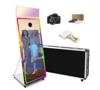 Magic Mirror Photo Booth Machine 65'' Mirror Photo Booth with 43'' Touch Screen,Upgrade RGB Fill Light Suitable for Photography Needs in Various Locations (White, Machine+Camer Mini Printer)