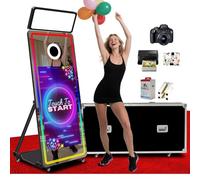 Magic Mirror Photo Booth Machine, Built-in Mini PC, RGB Light & Music Sync for Wedding Party Rental(65" Machine, 43" Touch Screen) (Black, Camera + Printer + Photo Booth)