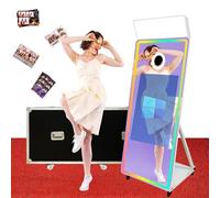 Magic Mirror Photo Booth Machine with Interactive Touch Screen,Selfie DSLR Photo Booth, Built-in Mini PC, Software RGB Light and Flight Case for Event Rental Wedding Party (White, 65"(43" Screen))