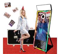 Magic Mirror Photo Booth Machine with Interactive Touch Screen,Selfie DSLR Photo Booth, Built-in Mini PC, Software RGB Light and Flight Case for Event Rental Wedding Party (Black, 65"(32" Screen))