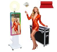 Magic Mirror Photo Booth with 21.5"/32" Touchscreen, APP Control & Instant Printing, Portable Photo Booth Includes RGB LED Fill Light & Flight Case for Wedding Parties Events (32" Touchscreen)