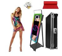 Magic Mirror Photo Booth with 21.5 Inch, 32 Inch, 43 Inch Touch Screen, DSLR Photo Booth Machine with RGB Fill Light & Flight Case for Weddings Parties Birthday Rental (Black, 21.5" Square Fill Light)