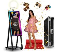 Magic Mirror Photo Booth with 21.5 Inch Touch Screen, Portable Photobooth Machine with RGB LED Fill Light & Flight Case for Weddings Parties Events (Black, Photo Booth)