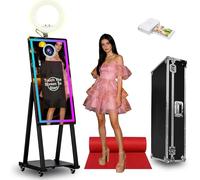 Magic Mirror Photo Booth with 21.5 Inch Touch Screen, Portable Photobooth Machine with RGB LED Fill Light & Flight Case for Weddings Parties Events (Black, Photo Booth + Printer)