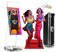 Magic Mirror Photo Booth with 21.5 Inch Touch Screen, Portable Photobooth Machine with RGB LED Fill Light & Flight Case for Weddings Parties Events (White, Photo Booth + Printer)