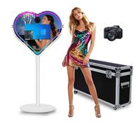 Magic Mirror Photo Booth with 21.5 Inch Touchscreen, APP Control & Instant Printing, Portable Heart DSLR Photobooth Includes Flight Case for Wedding Graduation Parties (White, Photo Booth + Camera)