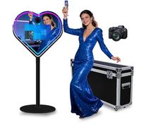 Magic Mirror Photo Booth with 21.5 Inch Touchscreen, APP Control & Instant Printing, Portable Heart DSLR Photobooth Includes Flight Case for Wedding Graduation Parties (Black, Photo Booth + Camera)