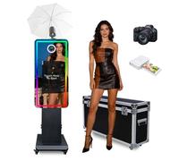 Magic Mirror Photo Booth with 21.5 Inch Touchscreen, with Camera and Printer, Portable DSLR Photobooth Machine Includes Flight Case for Wedding Birthday Graduation Events (Flashlight, Black)