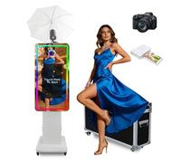 Magic Mirror Photo Booth with 21.5 Inch Touchscreen, with Camera and Printer, Portable DSLR Photobooth Machine Includes Flight Case for Wedding Birthday Graduation Events (Flashlight, White)