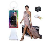 Magic Mirror Photo Booth with 21.5 Inch Touchscreen, with Camera and Printer, Portable DSLR Photobooth Machine Includes Flight Case for Wedding Birthday Graduation Events (Fill Light, White)