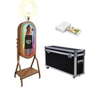 Magic Mirror Photo Booth with 21.5" Touch Screen, Photobooth Machine Selfie Shell Stand with LED RGB Fill Light & Flight Case for Wedding Parties Events Rental (Photo Booth + Printer)