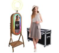 Magic Mirror Photo Booth with 21.5" Touch Screen, Photobooth Machine Selfie Shell Stand with LED RGB Fill Light & Flight Case for Wedding Parties Events Rental (Photo Booth)