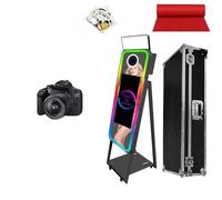 Magic Mirror Photo Booth with 21.5" Touch Screen, Portable Photobooth Machine with RGB LED Fill Light & Flight Case for Weddings Parties Events Rental (Black, Photo Booth + Camera)